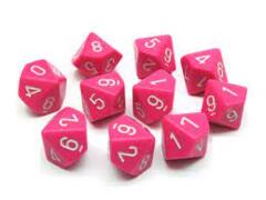 CHESSEX - SET OF TEN D10 DICE - OPAQUE - PINK/WHITE